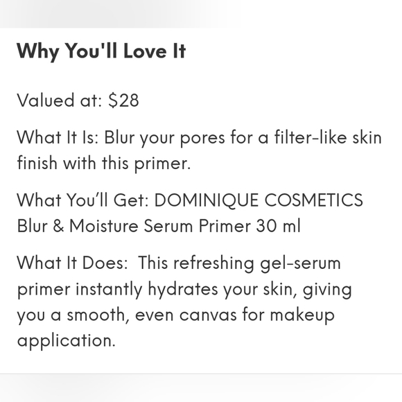 5/75$ DOMINIQUE COSMETICSBlur & Moisture Serum Primer - Picture 11 of 12